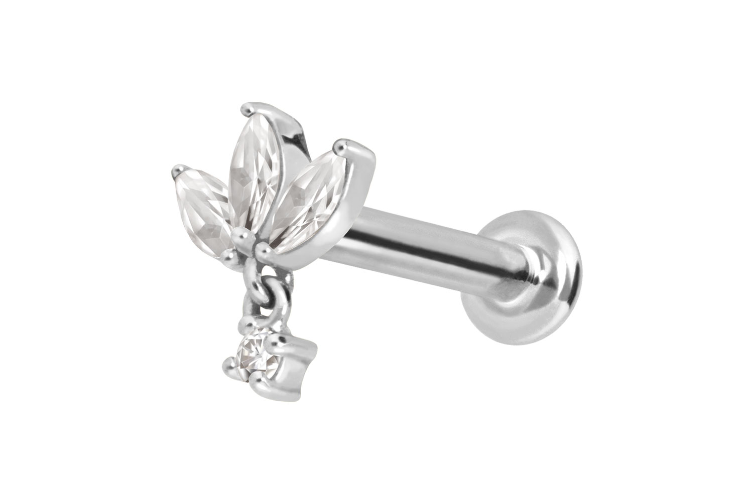 14 Karat Gold Labret Piercing mit Innengewinde MOISSANIT-LOTUSBLÜTE